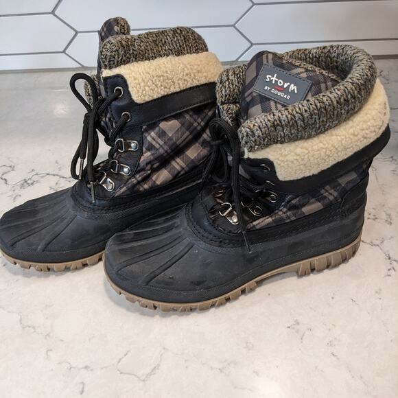 STORM Creek by Cougar Plaid Sherpa Winter Boots Fold Over Lace Up Women's Size 7 - Picture 4 of 11